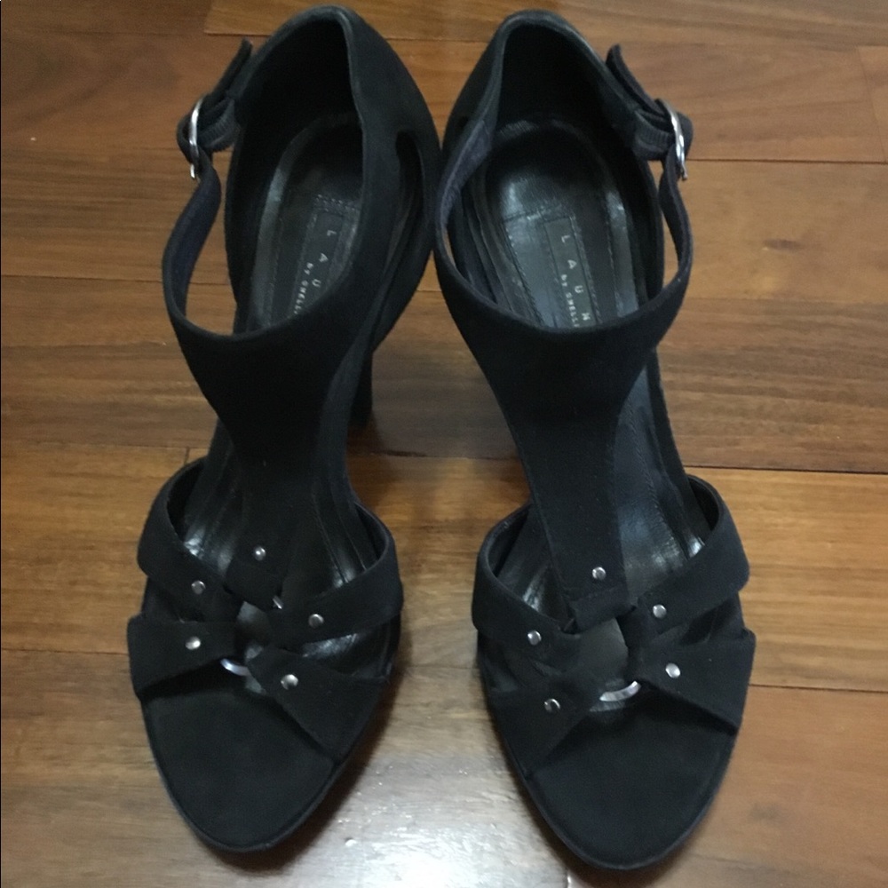 Laundry black suede sandals